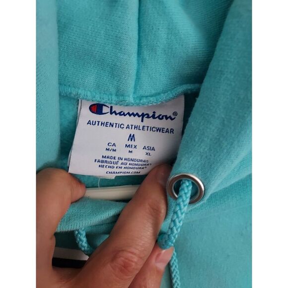 UCF Hoodie Mens Medium Champion Fleece Teal Spellout Logo Sweatshirt Drawstring - Picture 3 of 9